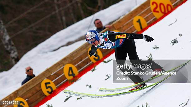 Adam Malysz of Poland during the FIS Ski Flying World Championships, Day 3 Team HS215 on March 21, 2010 in Planica, Slovenia.