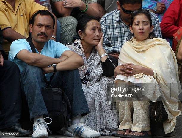 Indian Bollywood actress Manisha Koirala attends the funeral of Nepali Congress party president and former prime minister Girija Prasad Koirala in...