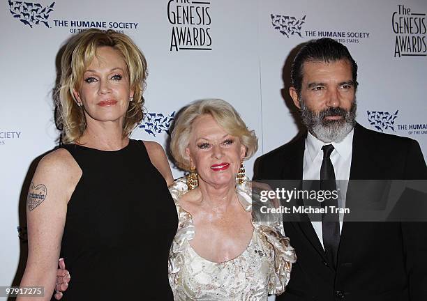 Melanie Griffith, Tippi Hedren and Antonio Banderas arrive to the 24th Genesis Awards held at The Beverly Hilton Hotel on March 20, 2010 in Beverly...