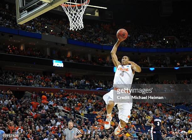 Wes Johnson of the Syracuse Orange goes up for the dunk against the Gonzaga Bulldogs during the second round of the 2010 NCAA men's basketball...
