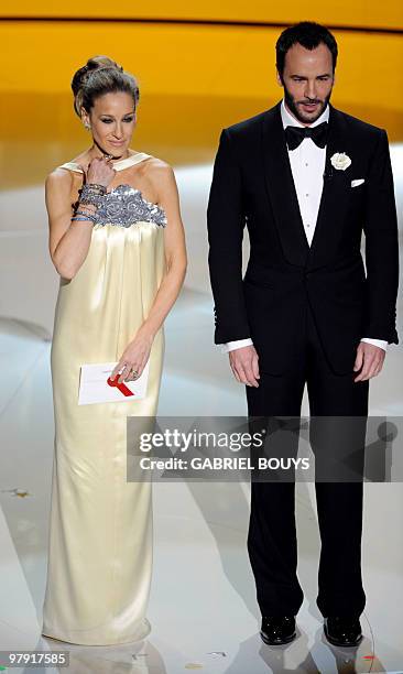 Actress Sarah Jessica Parker and designer Tom Ford present the award for Best Costume design at the 82nd Academy Awards at the Kodak Theater in...