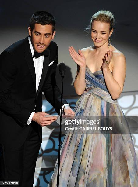 Actor Jake Gyllenhaal and Rachel Mcadams present the award for Best Adapted Screenplay at the 82nd Academy Awards at the Kodak Theater in Hollywood,...