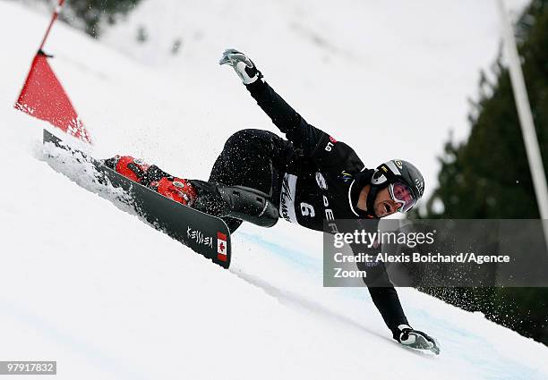 Jasey-Jay Anderson of Canada takes first place during the LG Snowboard FIS World Cup Men's Parallel Giant Slalom on March 21, 2010 in La Molina,...