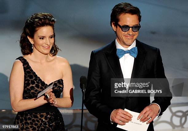Actress Tina Fey and actor Robert Downing Jr. Introduce the best Original Screenplay and at the 82nd Academy Awards at the Kodak Theater in...