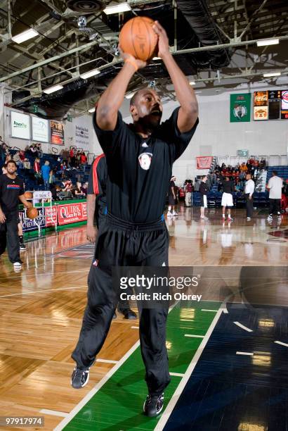 Noel Felix of the Springfield Armor warms up before the game against the Maine Red Claws on March 21, 2010 at the Portland Expo in Portland, Maine....