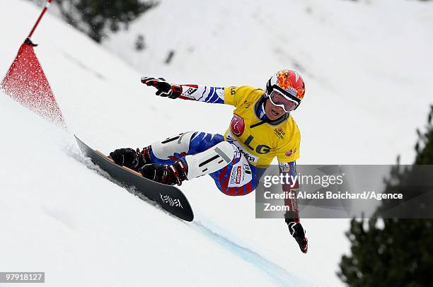 Nicolien Sauerbreij of the Netherlands takes the globe for the overall World Cup during the LG Snowboard FIS World Cup Women's Parallel Giant Slalom...