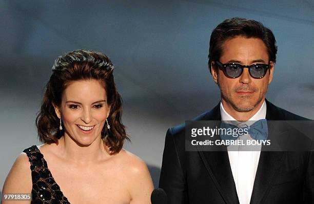 Actress Tina Fey and actor Robert Downey Jr introduce the best Original Screenplay and at the 82nd Academy Awards at the Kodak Theater in Hollywood,...