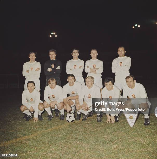 The Czechoslovakia national football team line up together prior to playing Hungary in the FIFA World Cup Europe group 2 play-off at Stade Velodrome...