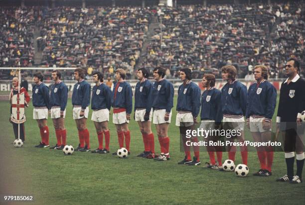 The England national football team line up together prior to playing West Germany in the UEFA European Championship quarter final match at the...