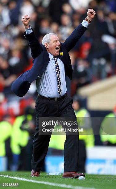 Rangers coach Walter Smith celebrates at the end of the CIS Insurance Cup after beating St Mirren 1-0 in the final at Hampden Park on March 21, 2010...