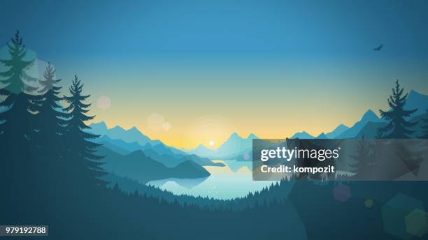 自然景觀-一隻熊在黎明的懸崖上 - blue bear 幅插畫檔、美工圖案、卡通及圖標
