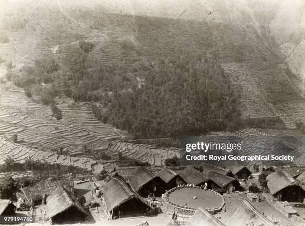View of Khonoma village at Angami Naga in Assam, India, 1925.