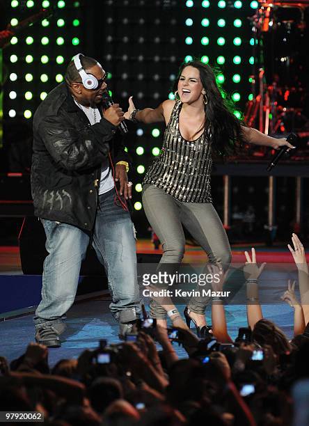 Recording Artist Timbaland and Singer JoJo perform onstage at the Pepsi Super Bowl Fan Jam featuring Rihanna And Justin Bieber presented by Vh1 on...