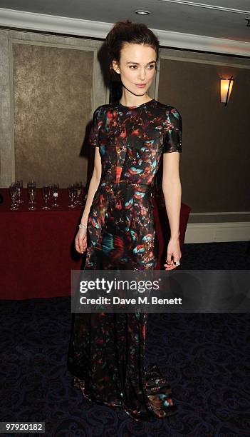 Keira Knightley attends The Laurence Olivier Awards, at the Grosvenor House Hotel on March 21, 2010 in London, England.