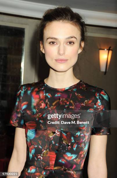 Keira Knightley attends The Laurence Olivier Awards, at the Grosvenor House Hotel on March 21, 2010 in London, England.