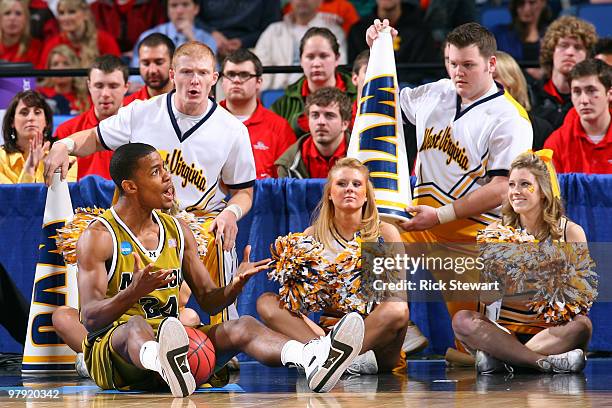 Kim English of the Missouri Tigers reacts after a call while playing against the West Virginia Mountaineers during the second round of the 2010 NCAA...