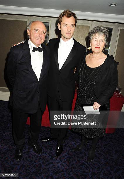 Jude Law with his father Peter and mother Margaret Law attend The Laurence Olivier Awards, at the Grosvenor House Hotel on March 21, 2010 in London,...