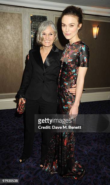 Keira Knightley with mother Sharman Macdonald attend The Laurence Olivier Awards, at the Grosvenor House Hotel on March 21, 2010 in London, England.