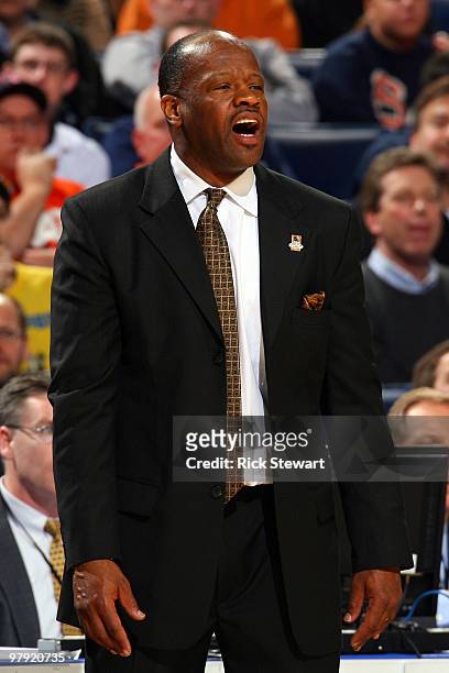 Head coach Mike Anderson of the Missouri Tigers looks on from the bench against the West Virginia Mountaineers during the second round of the 2010...