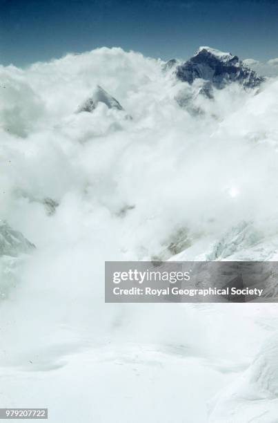 View down the Khumbu Glacier from Camp VII, Nepal, March 1953. Mount Everest Expedition 1953.