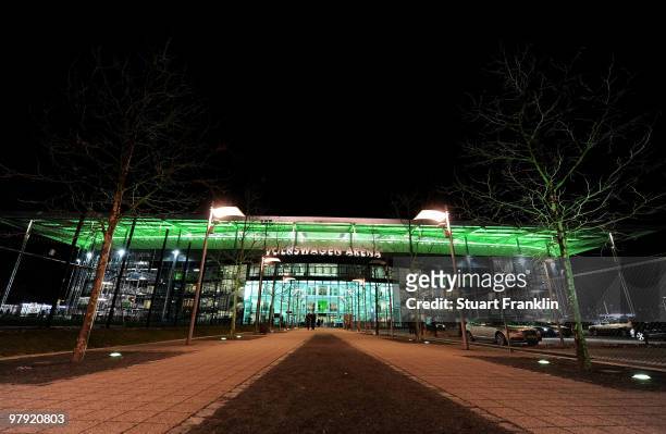 General view of the exterior is taken after the Bundesliga match between VfL Wolfsburg and Hertha BSC Berlin at Volkswagen Arena on March 21, 2010 in...
