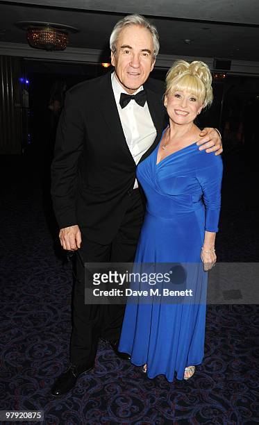 Larry Lamb and Barbara Windsor pose with the XXX during The Laurence Olivier Awards, at the Grosvenor House Hotel on March 21, 2010 in London,...