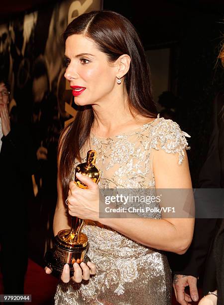 Actress Sandra Bullock attends the 2010 Vanity Fair Oscar Party hosted by Graydon Carter at the Sunset Tower Hotel on March 7, 2010 in West...