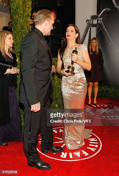 Actress Sandra Bullock and TV personality Jesse James attend the 2010 Vanity Fair Oscar Party hosted by Graydon Carter at the Sunset Tower Hotel on...