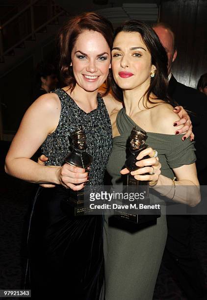 Ruth Wilson with her Best Supporting Actress Award and Rachel Weizs with her Best Actress Award attend The Laurence Olivier Awards, at the Grosvenor...