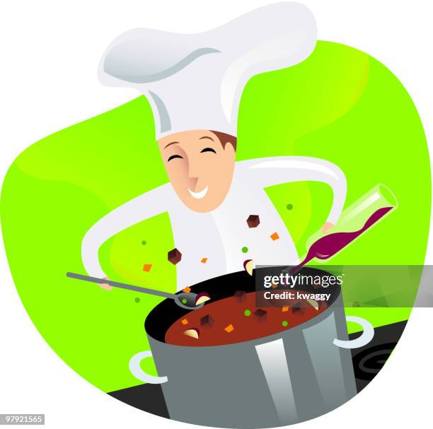 chef cooking - green pea soup stock illustrations