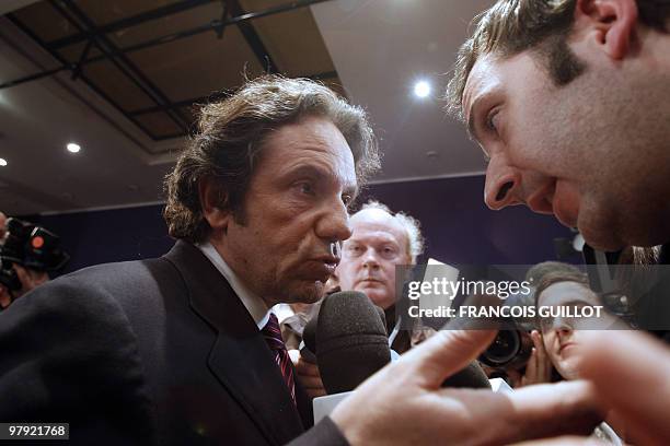 French spokesman of UMP right wing party, Frederic Lefebvre answers journalist's questions during a meeting after the second round of the regional...