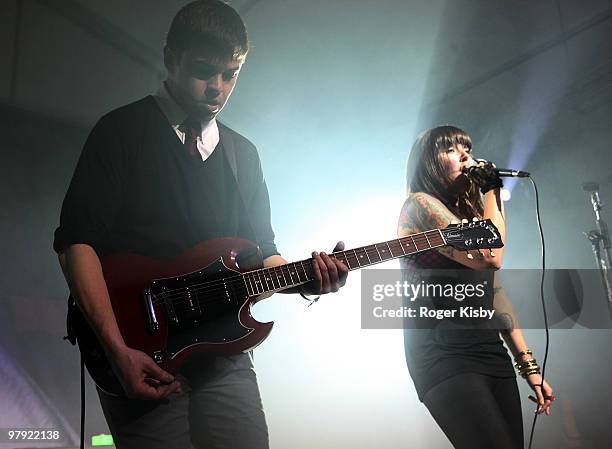 Alexis Krauss and Derek Miller of Sleigh Bells perform onstage at the Levi's Fader Fort as part of SXSW 2010 on March 20, 2010 in Austin, Texas.