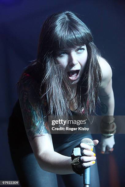 Alexis Krauss of Sleigh Bells perform onstage at the Levi's Fader Fort as part of SXSW 2010 on March 20, 2010 in Austin, Texas.