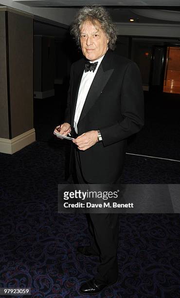 Tom Stoppard poses with the XXX during The Laurence Olivier Awards, at the Grosvenor House Hotel on March 21, 2010 in London, England.