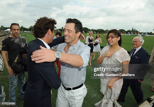 Nic Roldan, Jeffrey Donovan, Michelle Woods and Yves Piaget attend the Piaget Gold Cup at the Palm Beach International Polo Club on March 21, 2010 in...