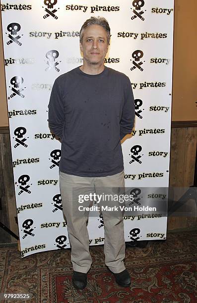 Comedian Jon Stewart attends the Story Pirates "After School Special" Fundraiser at the Dixon Place Theater on March 21, 2010 in New York City.