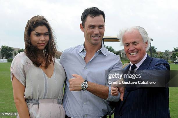 Michelle Woods, Jeffrey Donovan, and Yves Piaget attend the Piaget Gold Cup at the Palm Beach International Polo Club on March 21, 2010 in...