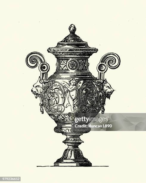 victorian decor, vase urn, 1850s - decor stock illustrations