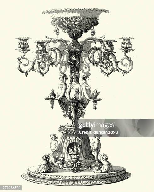 viktorianischen dekor, herzstück, der 1850er jahre - tischdekoration stock-grafiken, -clipart, -cartoons und -symbole