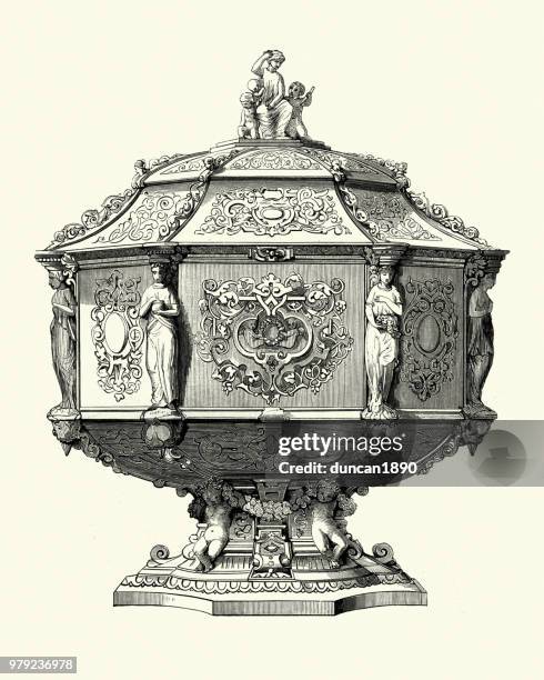 victorian decor, coffer, 1850s - coffer stock illustrations