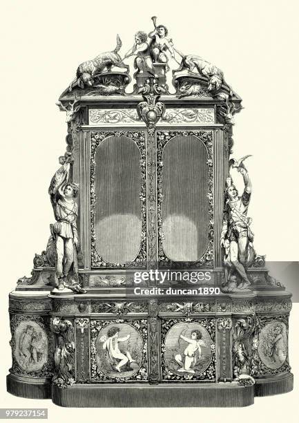 victorian french cabinet, 1855 - 1855 2018 stock illustrations