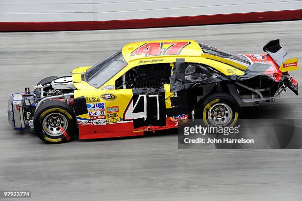 Marcos Amborse drives the Little Debbie Toyota during the NASCAR Sprint Cup Series Food City 500 at Bristol Motor Speedway on March 21, 2010 in...
