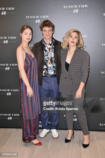 Marie-Ange Casta, Niels Schneider and Alysson Paradis attend the H&M Flagship Opening Party as part of Paris Fashion Week on June 19, 2018 in Paris,...