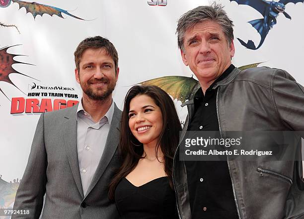 Actors Gerard Butler, America Ferrera and Craig Ferguson arrive at the premiere of Dreamworks Animation's "How To Train Your Dragon" on March 21,...