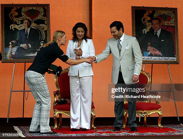 Anja Monke of Germany recieves the trophy for winning the Ladies European Tour title the Lalla Meryem Cup from His Royal Highness Prince Moulay...