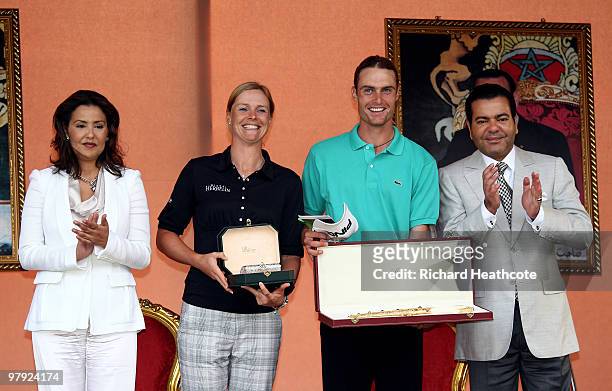 Anja Monke of Germany and Rhys Davies of Wales pose with His Royal Highness Prince Moulay Rachid and Her Royal Highness Princess Lalla Meryem during...