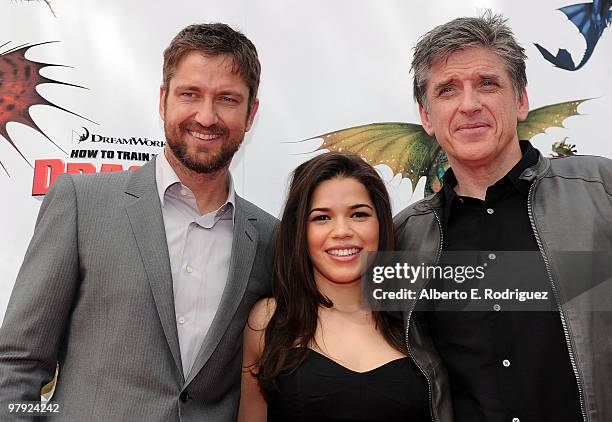 Actors Gerard Butler, America Ferrera and Craig Ferguson arrive at the premiere of Dreamworks Animation's "How To Train Your Dragon" on March 21,...