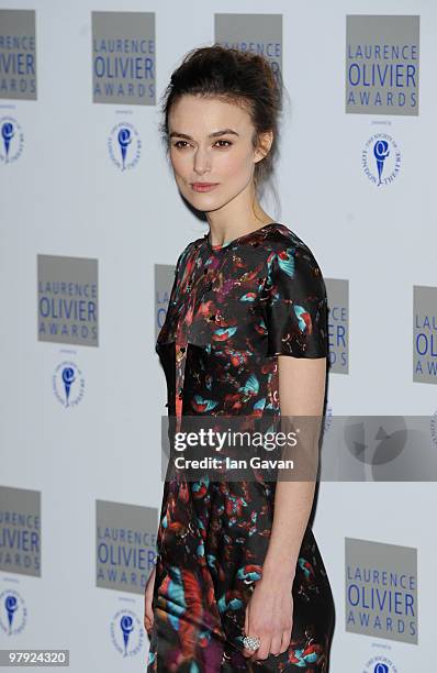 Keira Knightley attends the Laurence Olivier Awards at The Grosvenor House Hotel, on March 21, 2010 in London, England.