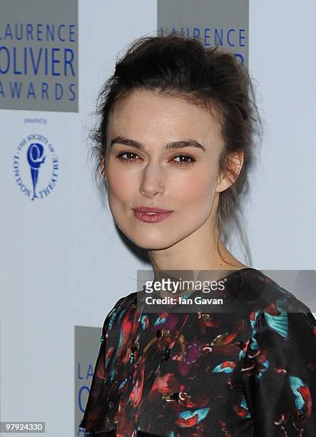 Keira Knightley attends the Laurence Olivier Awards at The Grosvenor House Hotel, on March 21, 2010 in London, England.