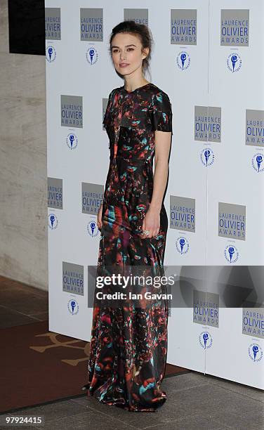 Keira Knightley attends the Laurence Olivier Awards at The Grosvenor House Hotel, on March 21, 2010 in London, England.